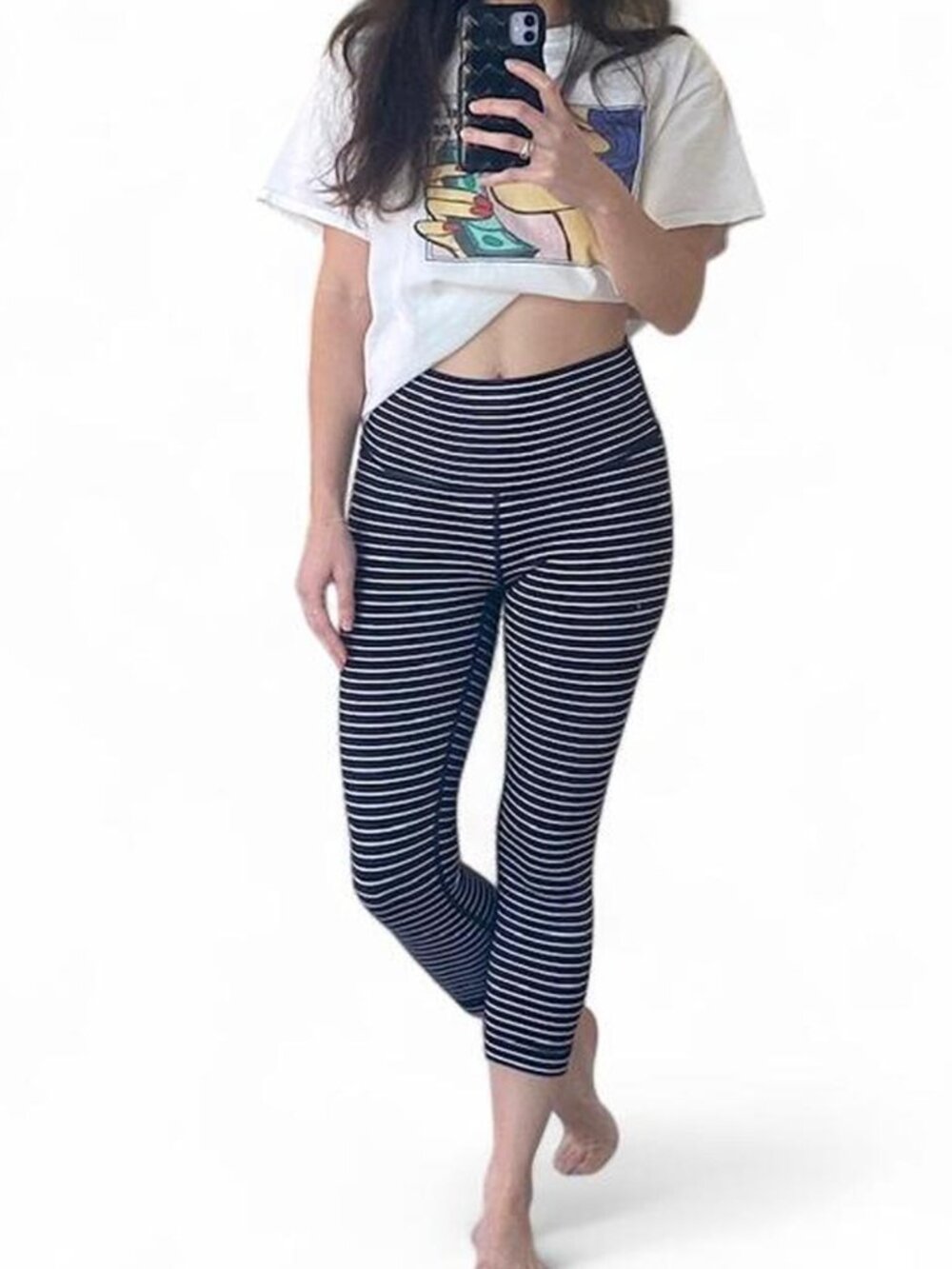 Lululemon Wunder Under Black White Stripe Capri Cropped Leggings Size 6